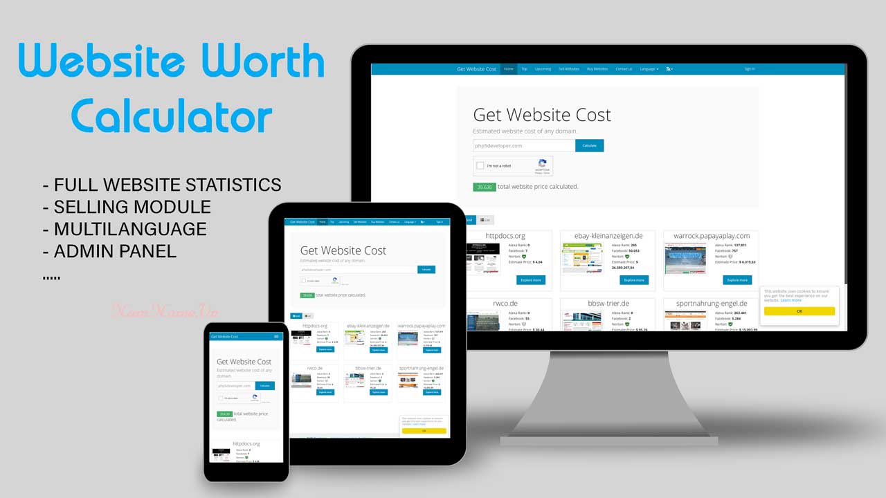 Website Worth Calculator- Code trang định giá Website, định giá tên miền